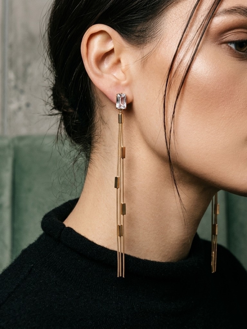 Source Unknown Luxury 12cm Rose Gold Linear Fluid Chain Tassel Dangle Earrings